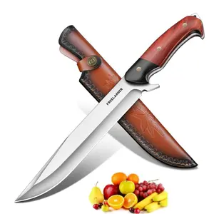FREELANDER 8.9" Full Tang Outdoor Knife with Leather Sheath, Portable Tool for Camping & Hiking, Ideal Gift for Men