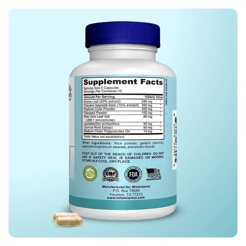 Mila McAnner 15 Day Cleanse Gut and Colon Support Caffeine Free Advanced Formula with Senna Cascara Sagrada Psyllium Husk Non-GMO Probiotics