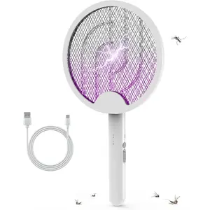 Electric Mosquito Swatter, Rechargeable Mosquito Swatter with Light & Cable, Portable Handheld Mosquito Killer for Indoor & Outdoor, Electronic Mosquito Zapper