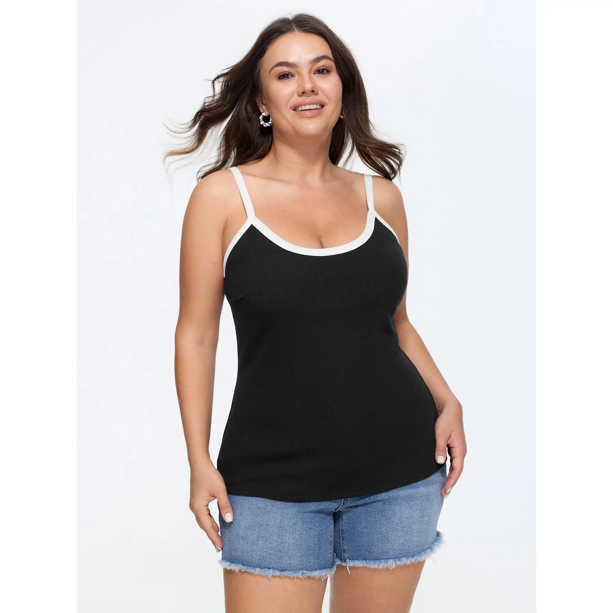 BLOOMCHIC Women's Plus Size Sleeveless Supersoft Supportive Ribbed Tank Top Bra - Cotton Rayon Spandex Blend Fabric, Basic Casual Wear Fit, Round Neck, Low Iron, [M-6X Including 26/4X,28/5X] 2026 Summer Finds