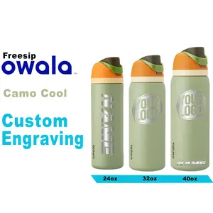 Owala Camo Cool Color Insulated Water Bottles, Personalized Stainless Steel Water Bottle, Laser Engraved Custom Water Bottle with Straw.