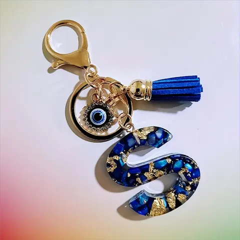 Women's Boho Alloy Resin Letter Keychain - Aesthetic, Devil's Eye Graphic, Tassel Accent, Handbag Chain, Alternative Fashion, Daily Car & Purse Accessory, Letter Print Aesthetic Keychain