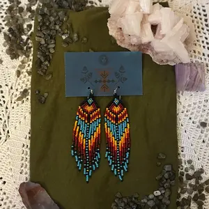 Handwoven Seed Bead Earrings - Traditional Native American Design, Handcrafted, Durable Material, Versatile Style for Any Occasion.