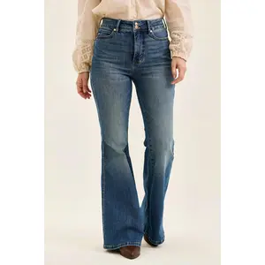 Judy Blue High Waist Double Button Tummy Control Flare Jeans, Spandex, Cotton