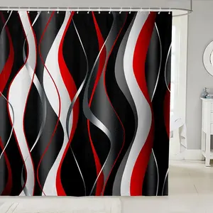 Red Grey Black Shower Curtain,Geometric Spiral Pattern Shower Curtains,Modern Abstract Bathroom Accessories with 12 Hooks,72" Wx72" L Inches Washable