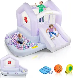 JOYMOR 6-in-1 Grandient Blue Bounce House for Kids 3-6 w/Ball Pit, Basketball, 30s Set-up Inflatable Bounce House for Toddlers 1-3 with Blower, Portable Bag for Indoor Outdoor Party, Thicken Bouncer