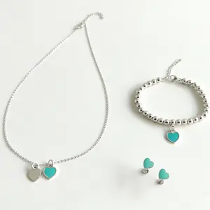 3-Piece Mint Green Heart Silver Jewelry Set Necklace Bracelet Earrings, Perfect for Birthday, Anniversary, Valentine's Day, Mother’s Day