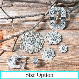 Bright Silver Clear Crystal Conchos - Sizes from 1"- 3" and Buckles