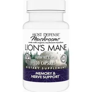 Host Defense Mushrooms Lion's Mane - Brain Health Support Supplement for Focus & Memory Function - Immune & Nervous System Support Supplement- 30 Capsules