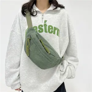 Women's Retro Corduroy Waist Bag, Casual ChestBag for All Seasons, Perfect Match with Hoodiesand Fashion