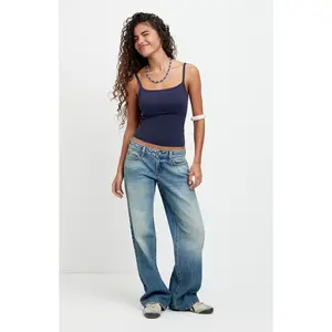 Pacsun Women's Zoe Low Rise Girlfriend Jeans Tinted Medium Blue
