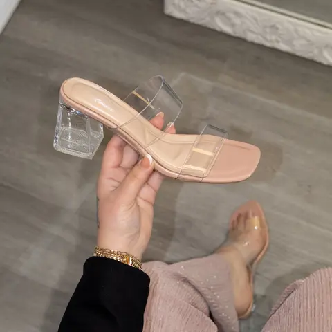 Cyra - Women’s Clear Strap Block Heel Mule Sandals, Square Toe Slip-On Entry, Comfort Insole Stylish Dress Shoes, Modern Transparent Heels for Party, Night Out & Special Occasion Wear