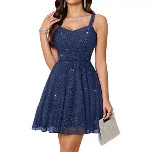 Meetjen Women's Short Prom Dress Summer Sparkly Sequin A Line V Neck Sleeveless Short Cocktail Party Dresses 2026