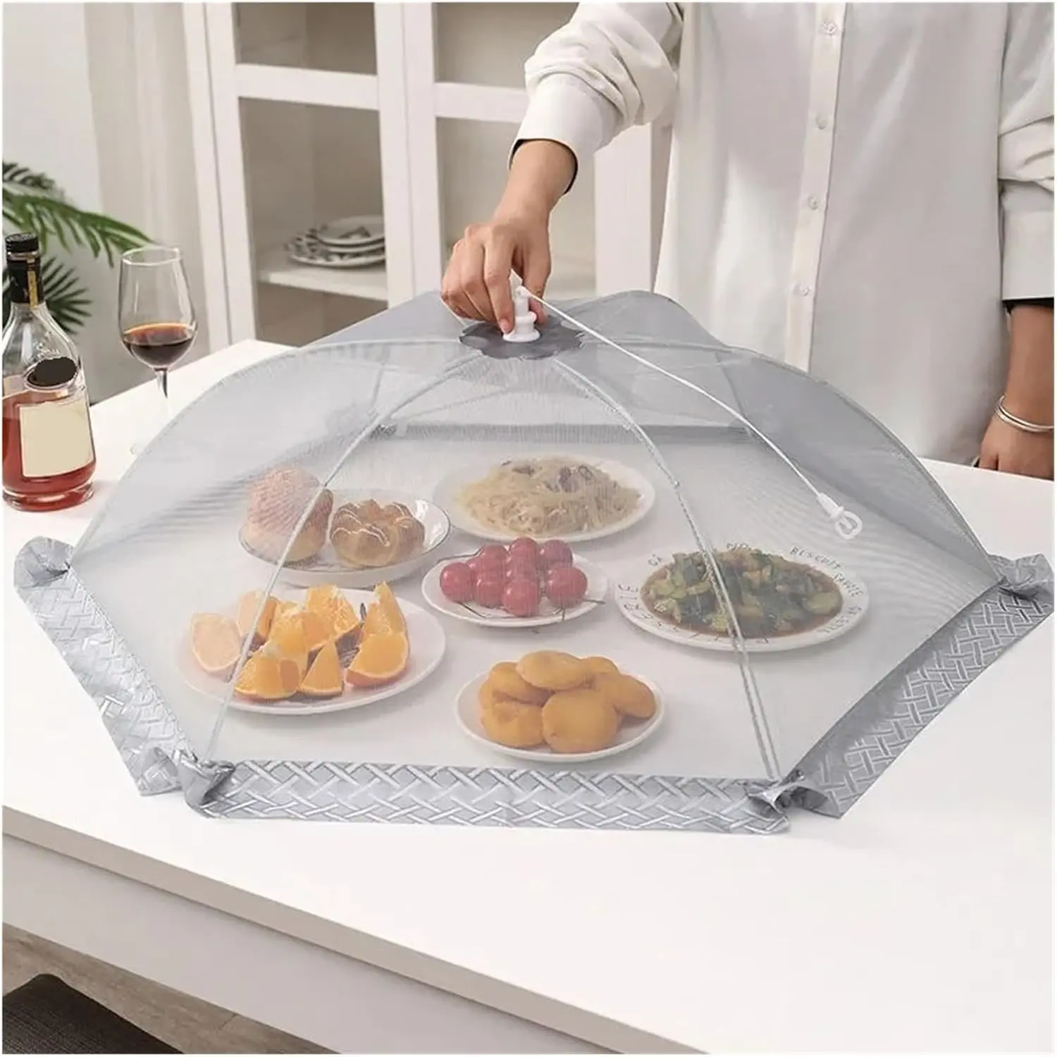 31.5in Food Cover with Pop-Up Mesh Foldable Tent Umbrella, Outdoor Party Picnic BBQ Barbecues Reusable Food Tent, Durable, Portable & Easy Storage Design