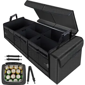 Trunk Organizer with Portable Leakproof Cooler Bag,Foldable Cover,Adjustable Securing Straps,Collapsible for ,SUV, and Other (4-in-1 with Cooler)