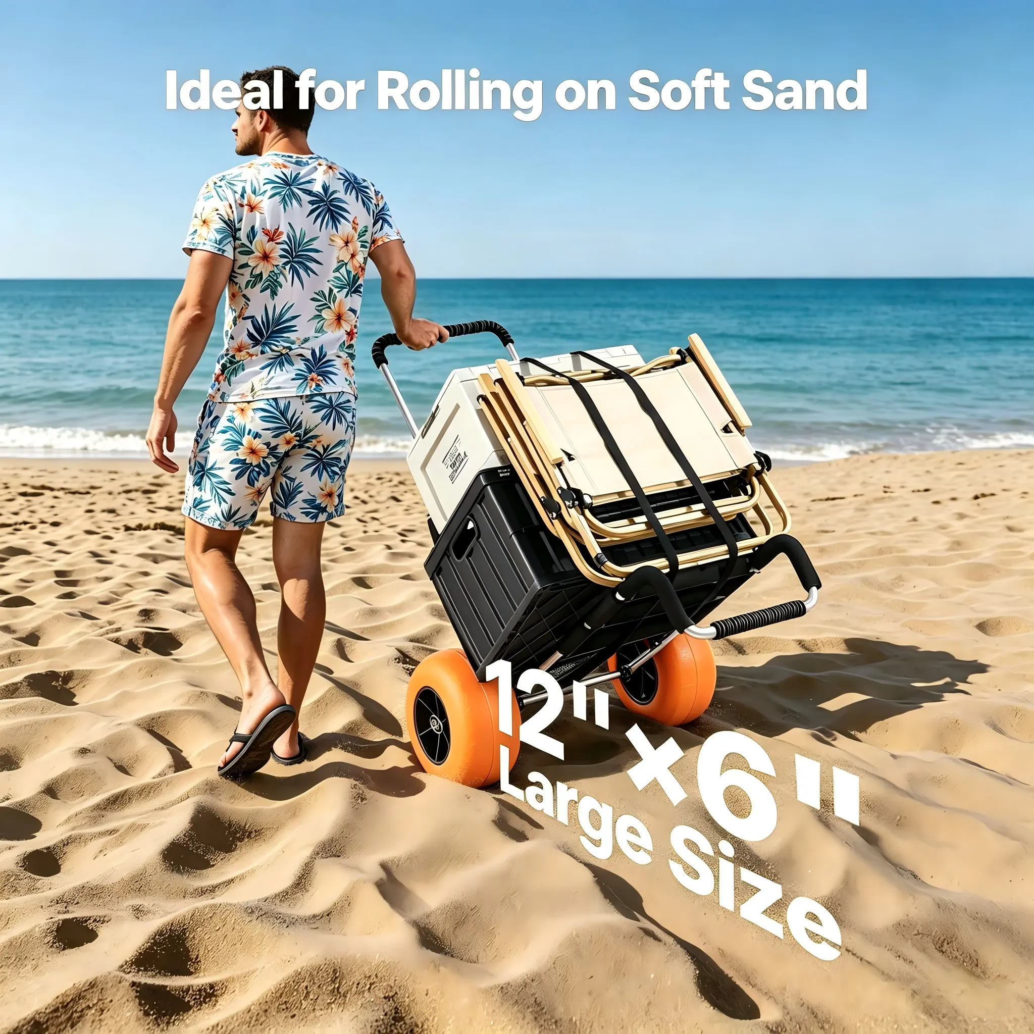 【SummerFinds】VEVOR Beach Dolly with Big Solid Wheels for Sand, Cargo Deck,Foam Wheels, Loading Capacity Folding Sand Cart & 27" to 44.7" Adjustable Height, Heavy Duty Cart for Beach