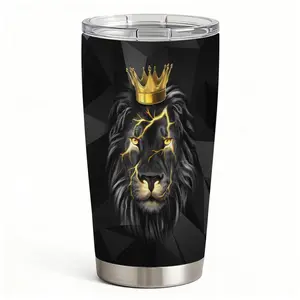 20oz Golden Crown Lion Lightning Stainless Steel Tumbler， Tumbler with Lid Double Wall Vacuum Insulated Travel Mug， Coffee Cups With Lids， Perfect Gifts For Birthday Holidays.