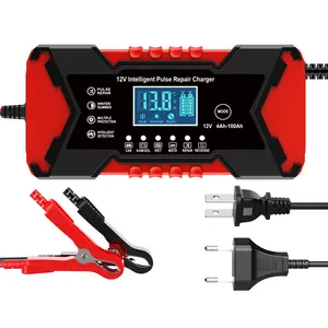 12V 6A Smart Battery Charger, 7-Stage Automatic Maintainer with LCD Display, Overcharge Protection, for Car, Motorcycle, Truck, Boat, RV Lead-Acid Batteries