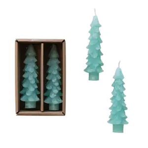 4IN Unscented Tree Shaped Taper Candles in Box, Aqua, Set of 2