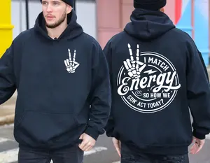 I Match Energy Motivational Hoodie, Fleece, Black, Oversized Fit, Casual Wear, "I MATCH ENERGY" Print, Positive Vibes, Comfortable Design