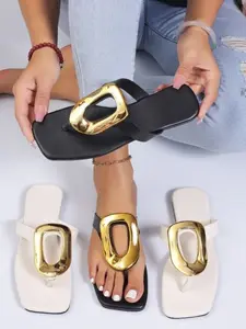 Women's Fashionable Geometric Decorated Slide Sandals, Casual Square Toe Flat Sandals for Summer, Lightweight Breathable Comfortable Barefoot Shoes for Daily Wear