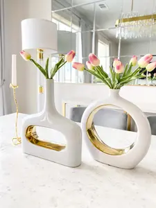 White with Gold Ceramic Round Vase (Two Style)