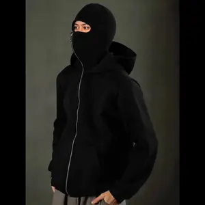 Hooded Zipper Sweatshirt with Integrated Head Cover, Minimalist Design, Functional Style, Perfect for Unique Jackets