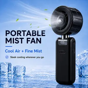 Portable Mist Fan, 3600mAh Rechargeable Handheld Misting Fan with LED Digital Display, 5-Speed Personal Cooling Fan, USB-C Mini Water Spray Fan with Lanyard, Foldable Desk Fan for Travel Outdoor Office Summer
