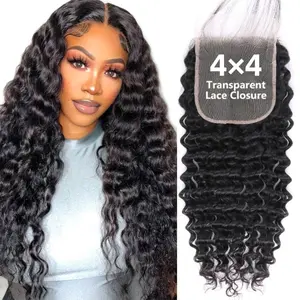 VIPbeauty 4X4 Transparent Lace Closure 12A Brazilian Virgin Human Hair Closure Free Part Pre Plucked with Baby Hair Natural Black