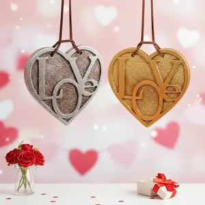 Valentine's Day Heart-Shaped Decorative Hanging Ornament, Resin Silver Color Wall Decor, Room Decoration, Wedding Festival Gift, Party Decor, Ornaments Decor