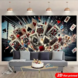 3D Effect Flying Poker Playing Cards Tapestry Wall Hanging - 2D Flat Hyper-Realistic Printed Durable Polyester Backdrop, Easy Installation Room Decor, Household Items Decor for Game Room, Poker Gift Studio Prop