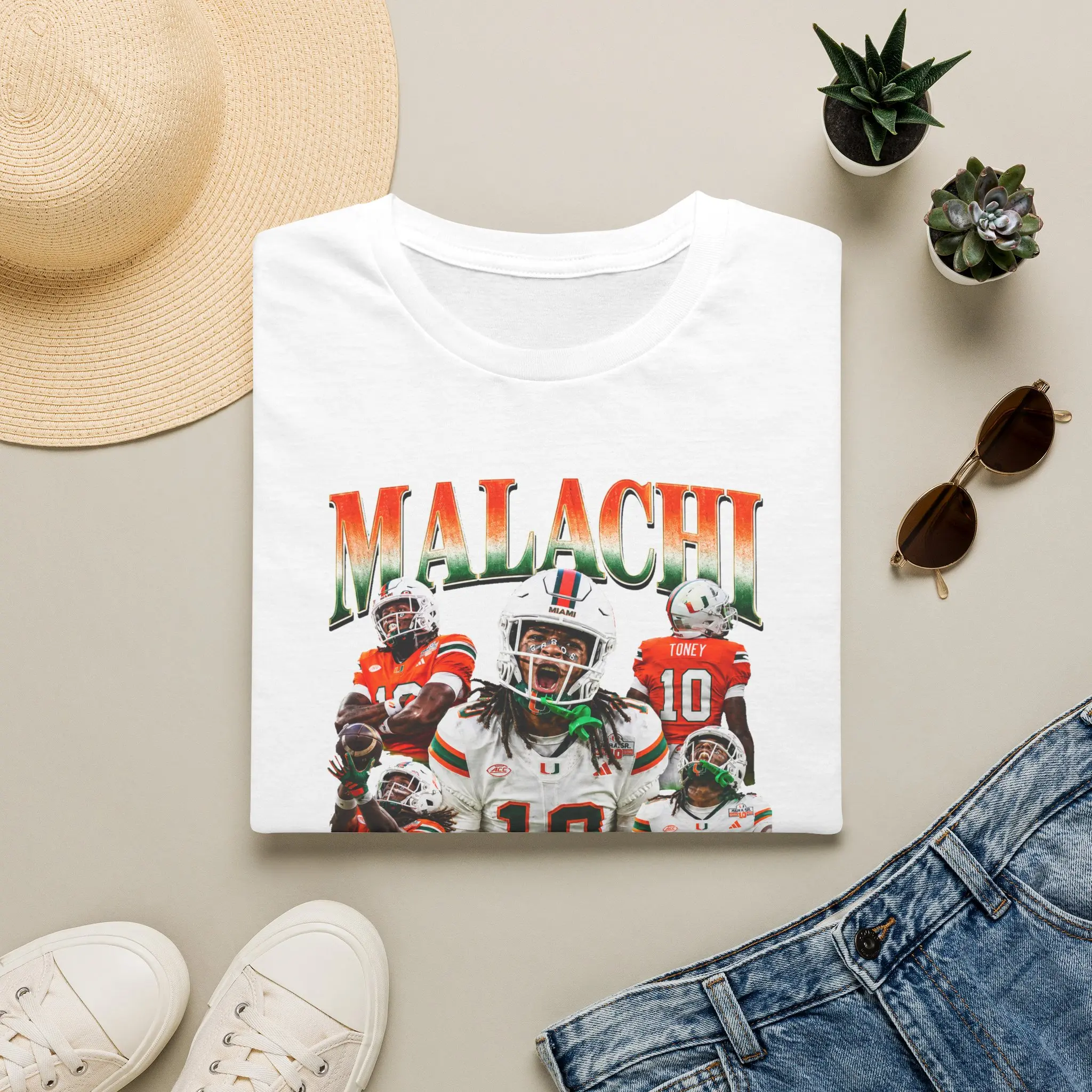 Malachi Toney Football Collage T-Shirt | Miami Hurricanes Player Tribute