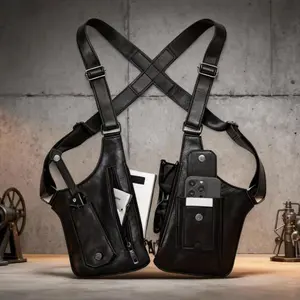 Men’s Underarm Chest Harness Bag, PU Leather Crossbody EDC Phone Wallet Holder Streetwear Pack