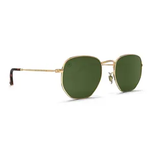 Blenders Eyewear Whiskey Shiner II Vintage Polarized Sunglasses - Unisex Green Mirror Tinted Lens Hexagonal Wireframe Frame