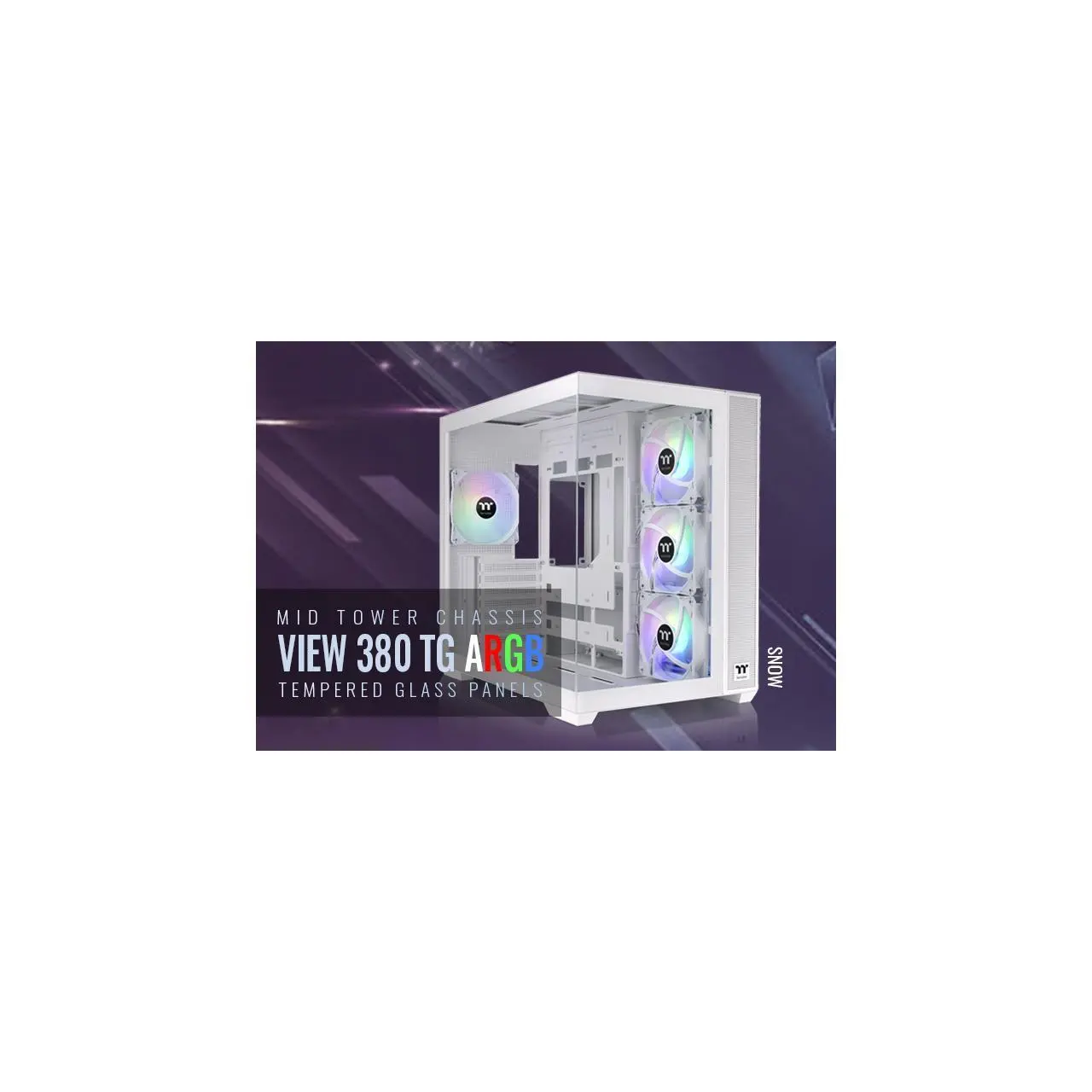 Thermaltake View 380 TG ARGB Snow ATX Case; 4x120mm ARGB Fans Included; Supports Hidden-Connector Motherboard; Front & Side Dual Tempered Glass Panel; CA-1Z2-00M6WN-00; 3 Year Warranty