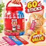 MEWNO Grain Free Lickable Cat Treats, 60 x 15g Tubes with Reusable Jar, High Moisture Water Puree, Healthy & Nutritious for Picky Eaters (3 Flavors: Chicken Yolk, Tuna Fish Roe, Abalone Beef), No Fillers, Universal All Ages, 24-Month Shelf Life