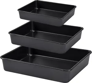 3-Piece Nonstick Deep Baking Pan Set, Large Roasting Cake Brownie Pan for Oven, Black