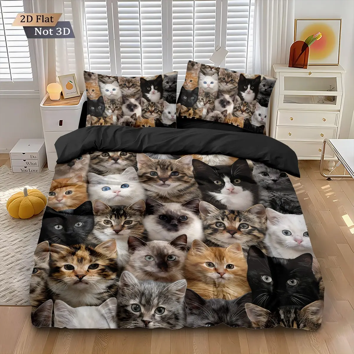 3-piece quilt cover set (1 quilt cover +2 pillowcases, no core) Decorative Duvet Cover Fun cute pet cat print soft and comfortable bedding, suitable for all rooms Comfy Bed Sets Bed Sets Supplies