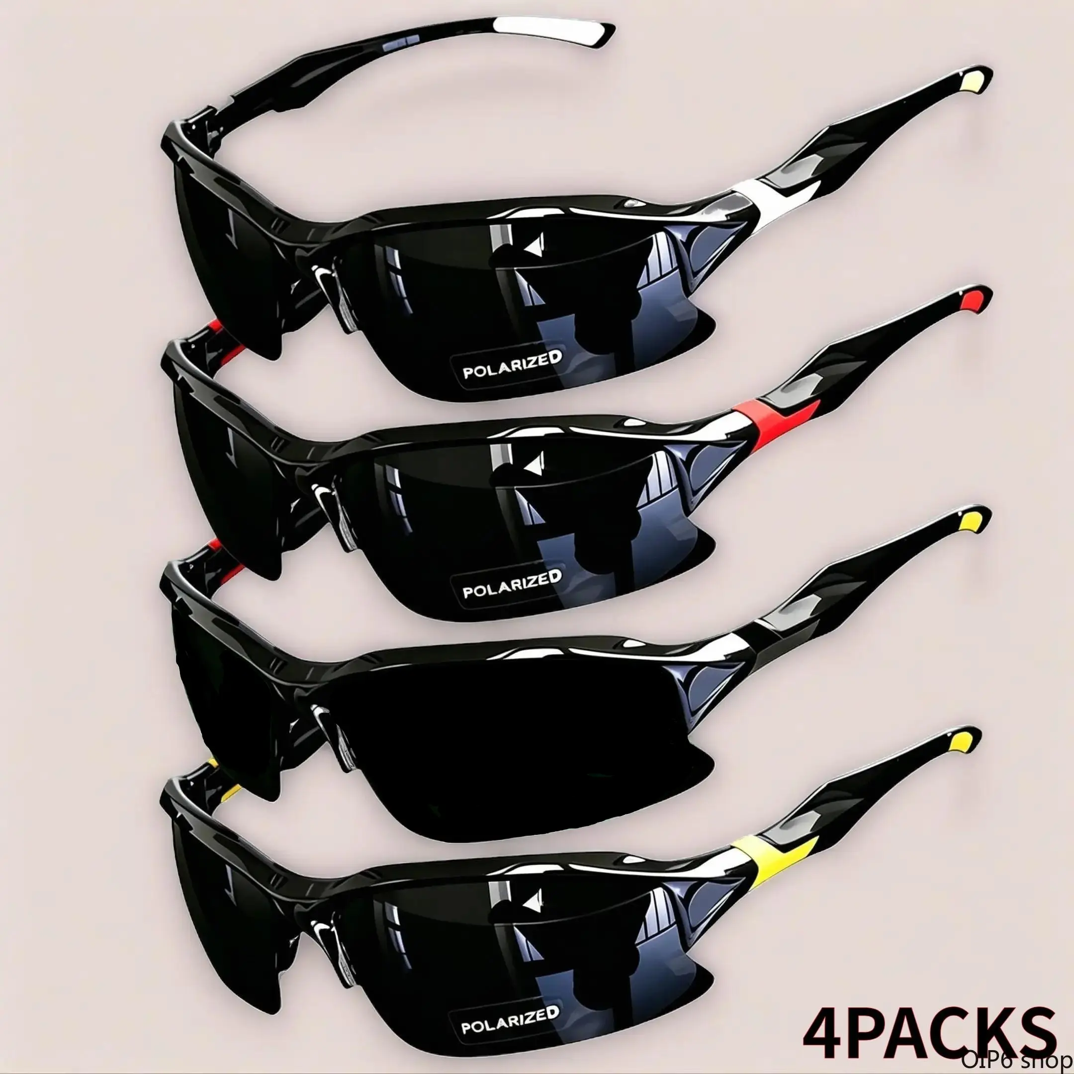 Men's 4-Pack Polarized Sports Sunglasses, Windproof Lightweight Outdoor Eyewear, Clear Vision Eye Protection, Comfortable Goggles for Running, Fishing