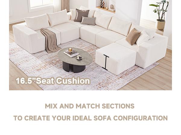 【4 packages】135.4" Cloud Couch Sectional, Sectional Sleeper Sofa with Deep Seat, Plush Corduroy U Shaped Boneless Couch, Convertible Modular Couches for Living Room, 7Seat