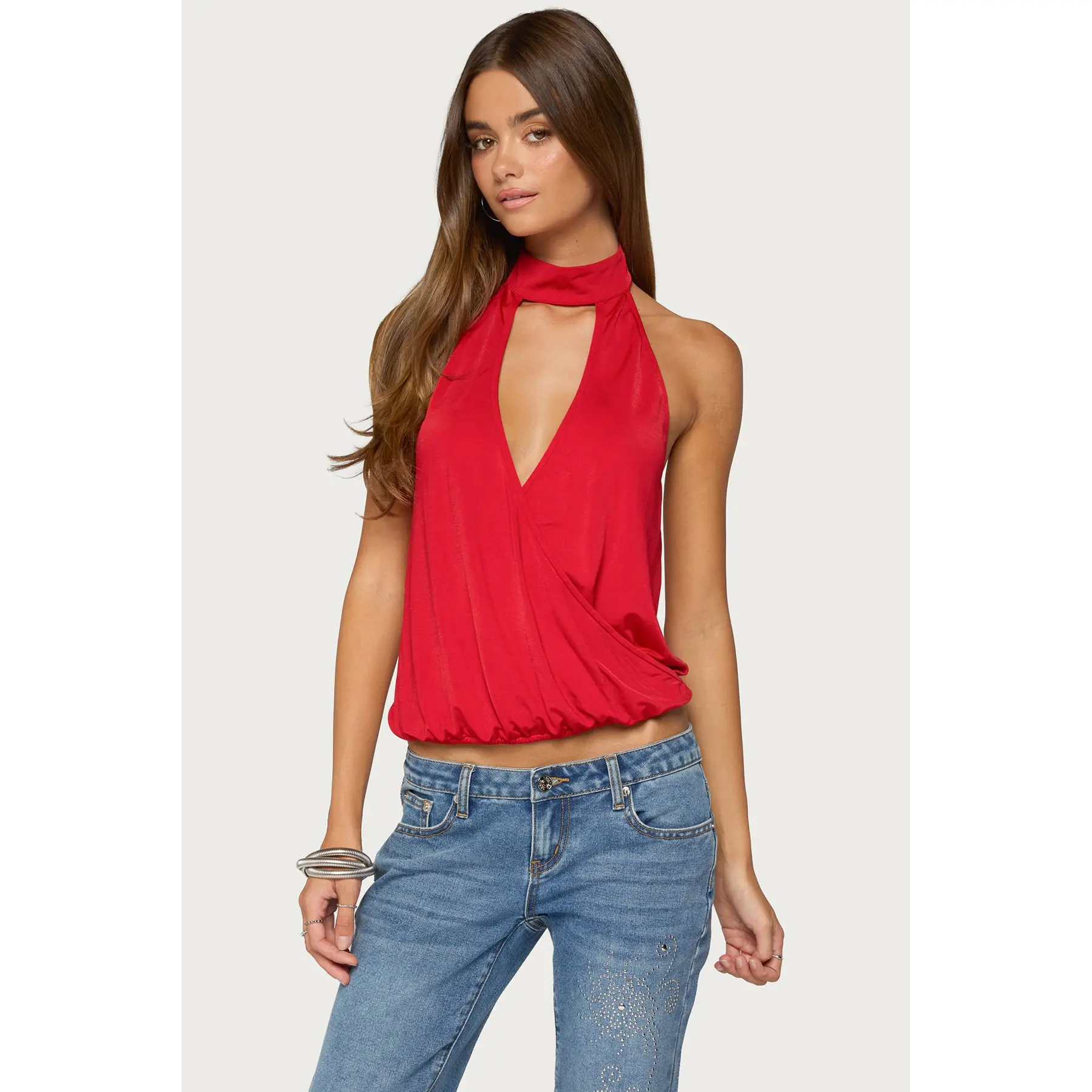 Lizah High Neck Cutout Wrap Top