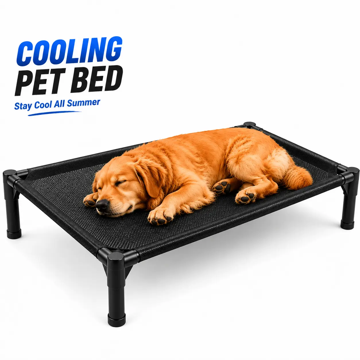 Breathable elevated cooling dog bed, XL raised pet cot with Teslin mesh, waterproof outdoor camping bed, durable metal frame