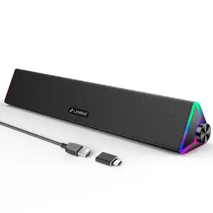 LENRUE Computer Speakers for Desktop,PC Speakers with Single USB for Power and Stereo Sound,Touch Lights Gaming Speakers Sound bar for Desktop PC Laptop(USB-C Adapter Included)