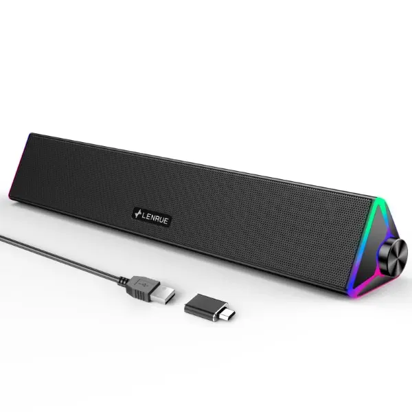 LENRUE Computer Speakers for Desktop,PC Speakers with Single USB for Power and Stereo Sound,Touch Lights Gaming Speakers Sound bar for Desktop PC Laptop(USB-C Adapter Included)
