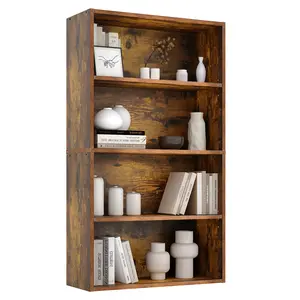 4-Tier Open Bookshelf with Adjustable Shelves Heavy-Duty Wood Bookcase 22LBS Per Shelf Waterproof Scratch-Resistant Storage Shelf for Home and Library