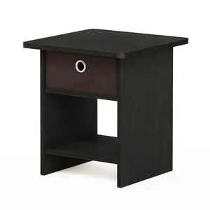 DARIO Side Table in Espresso with storage bin, open-back shelf, rounded corners, perfect for bedrooms, living rooms, and small spaces