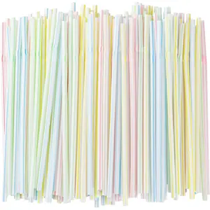 [600 Pack] 8.5" High Flexible Plastic Straws,Bendable Disposable Drinking Straws -Striped Assorted Colors for  Use Milk Juice Drinks