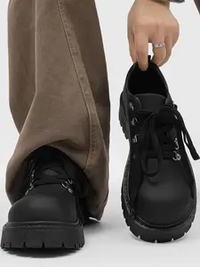 Men's Anti-Slip Fashion Lace-Up Casual Leather Shoes, Walking Shoes, Big Toe Derby Shoes, New Retro Functional Style, Thick Sole Small Leather Shoes