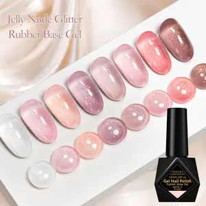 FourLily 10ml 2-in-1 Shimmer Nude Glitter & Rubber Base Gel Polish - Soak Off LED UV Gel Nail Polish, Alcohol-Free, Nail Care, Long-Lasting Nail Art Gel for Hands & Feet, Nail Design, DIY Manicure Polish Gel, Nail Kit Acrylic Set