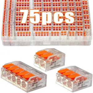 Lever Wire Connectors, 75 Pcs Wire Connector Assortment Pack Compact Splicing Connector Kit for Electrical Wires Solid Stranded Flexible Wires, 2 Port, 3 Port, 5 Port, Wire Splice Connectors